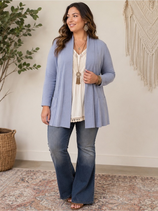 Talbots Sweaters - Talbots 1X Light Blue Open Front Knit Cardigan | Pockets | Soft Layering Piece